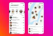 Instagram DM inbox with Map option and Instagram Map showing friends' locations on two phone screens