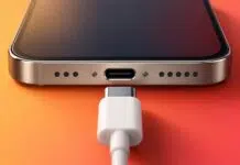 iPhone USB-C port with charging cable